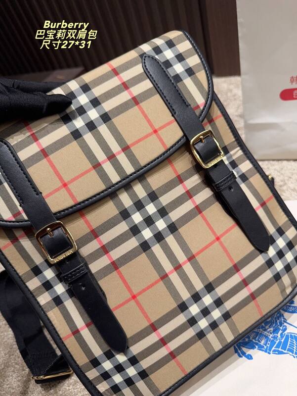 Burberry Vintage Check with black leather trim 27*31cm backpack — AAA Quality Replica