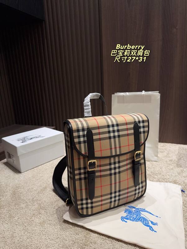 Burberry Vintage Check with black leather trim 27*31cm backpack — AAA Quality Replica