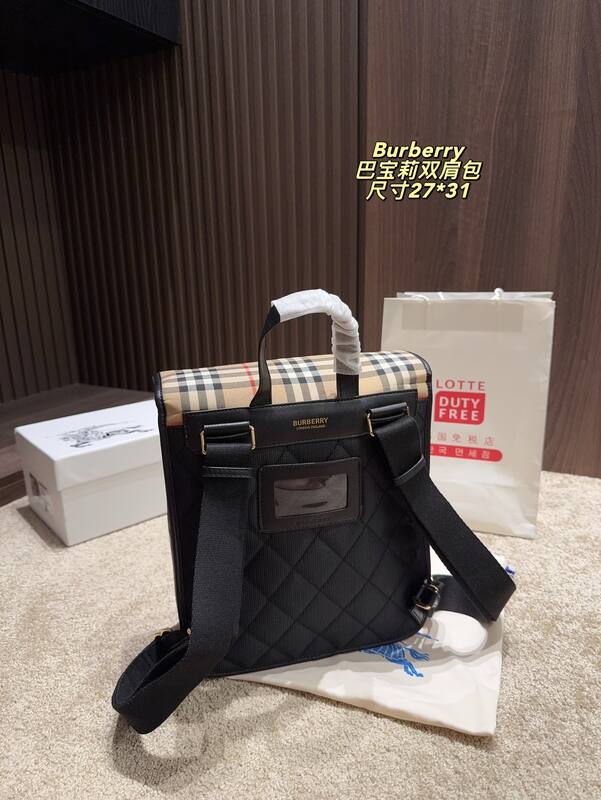 Burberry Vintage Check with black leather trim 27*31cm backpack — AAA Quality Replica