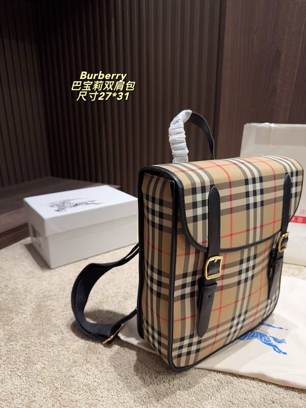 Burberry Vintage Check with black leather trim 27*31cm backpack — AAA Quality Replica