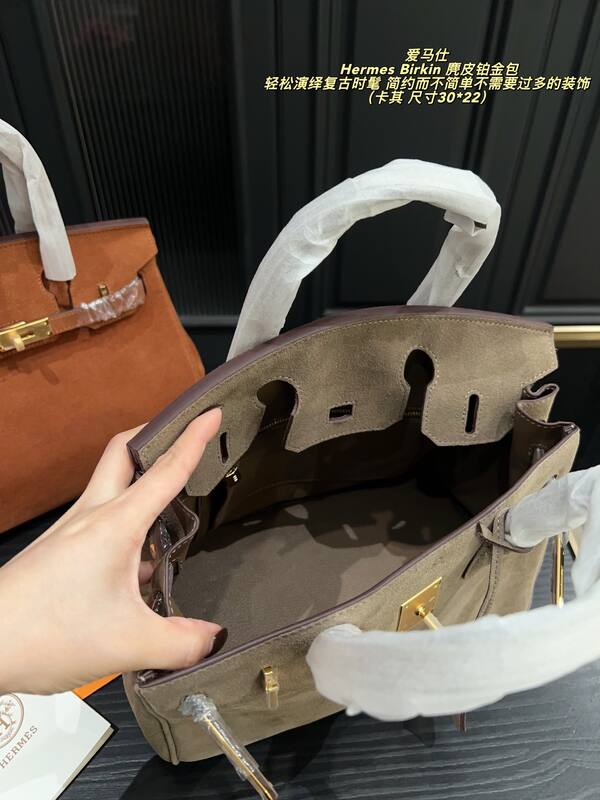 Hermes Birkin Taupe suede 30 22 work — AAA Quality Replica