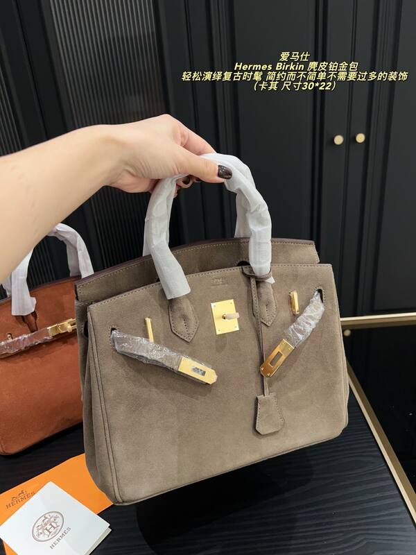 Hermes Birkin Taupe suede 30 22 work — AAA Quality Replica