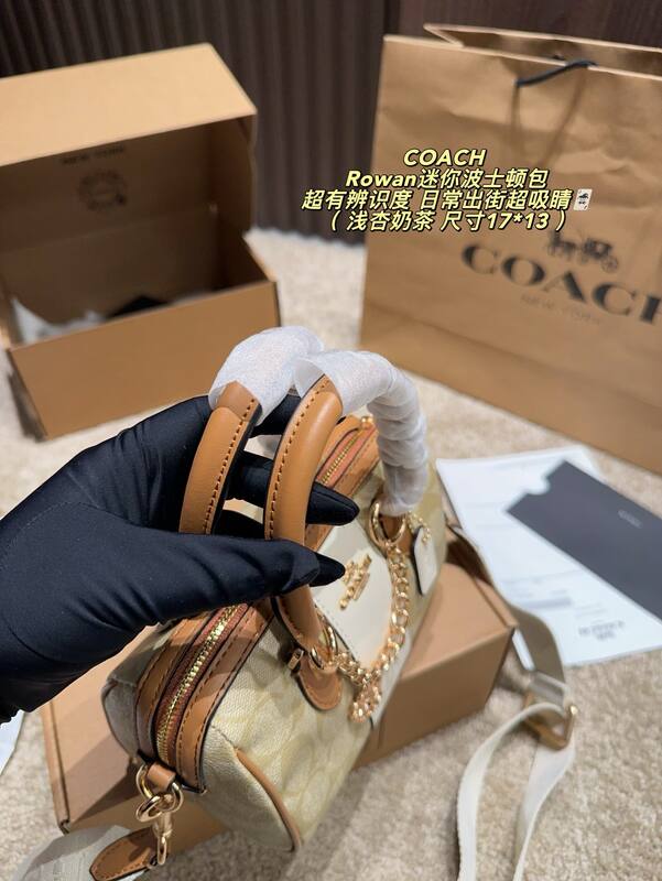 Coach Rowan Light apricot milk tea signature canvas with white and tan leather trim 17*13cm mini crossbody — Premium Replica