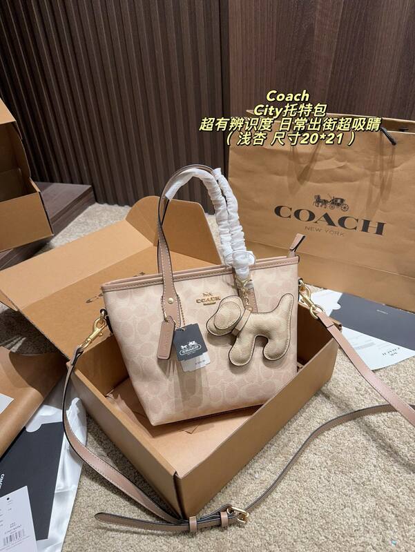 Coach City Light Beige Signature Canvas 20*21cm tote — Premium Replica