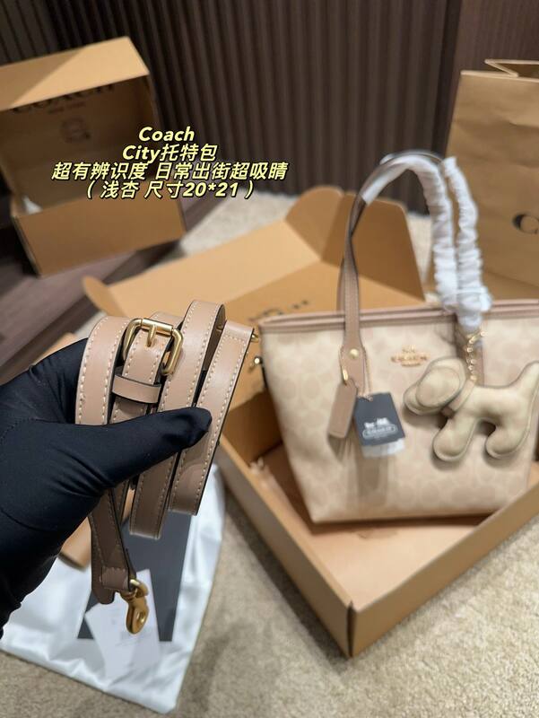Coach City Light Beige Signature Canvas 20*21cm tote — Premium Replica
