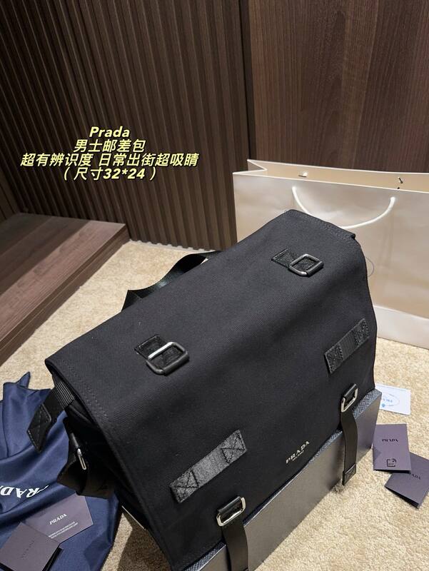 Prada Black canvas 32*24cm crossbody — AAA Quality Replica