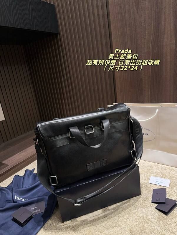 Prada Black leather 32*24cm crossbody — Top Quality Replica
