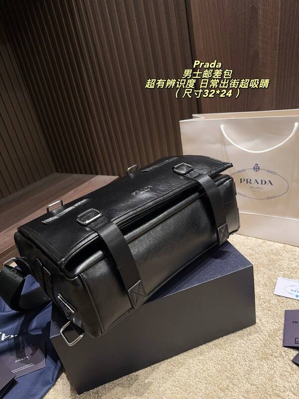 Prada Black leather 32*24cm crossbody — Top Quality Replica