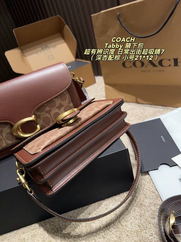 Coach Tabby Brown Signature Coated Canvas with Brown Leather Trim 26*15cm shoulder — AAA Quality Replica