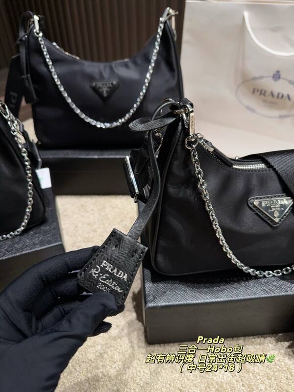 Prada Re-Edition 2005 Nylon black 22*16cm 24*18cm 28*20cm crossbody — 1:1 Replica