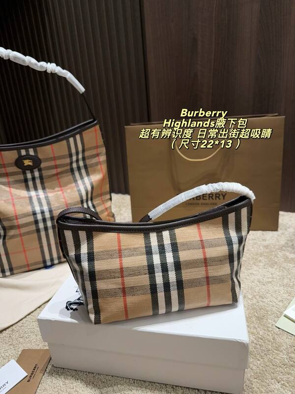 Burberry Highlands Vintage Check with Brown Leather Trim 22*13cm shoulder — Top Quality Replica