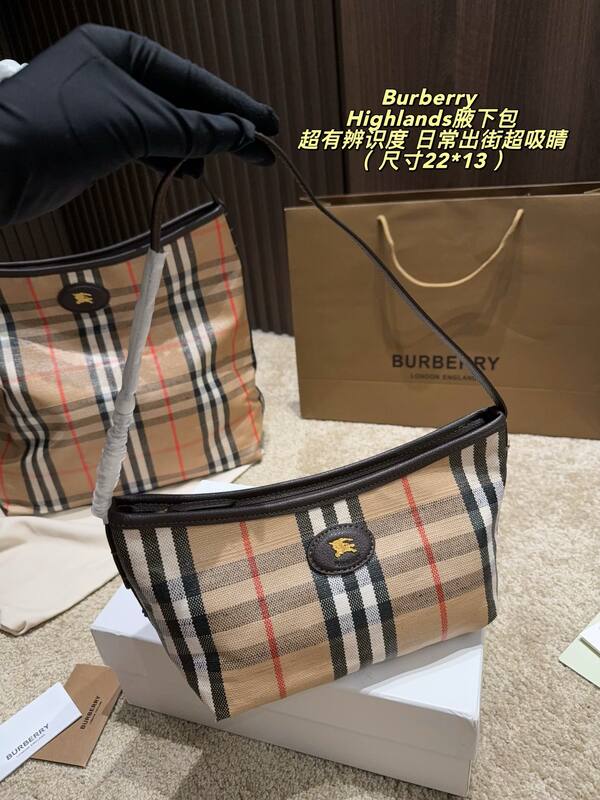 Burberry Highlands Vintage Check with Brown Leather Trim 22*13cm shoulder — Top Quality Replica