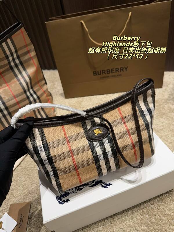 Burberry Highlands Vintage Check with Brown Leather Trim 22*13cm shoulder — Top Quality Replica