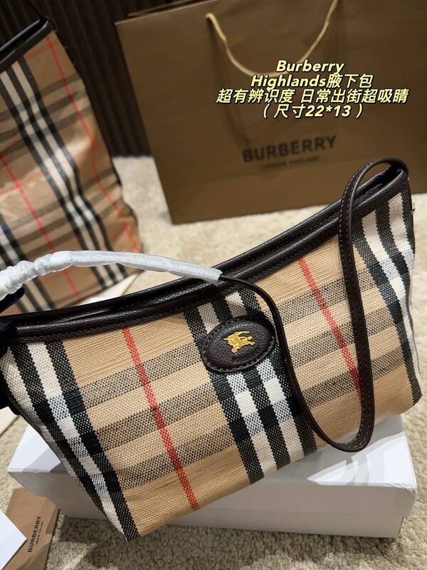 Burberry Highlands Vintage Check with Brown Leather Trim 22*13cm shoulder — Top Quality Replica
