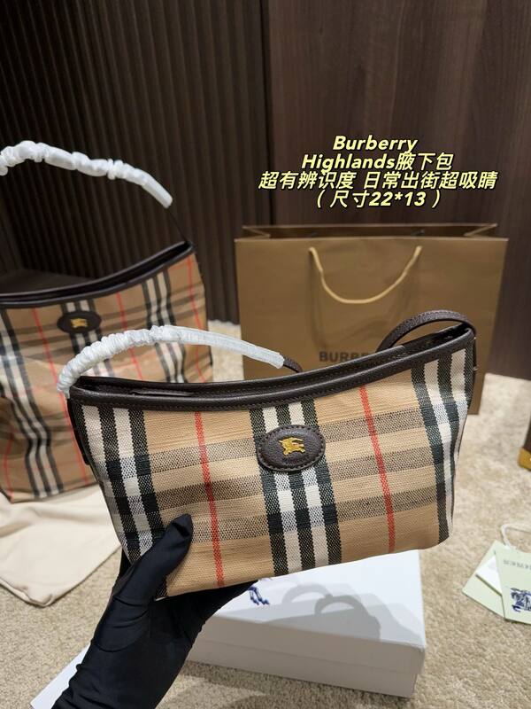 Burberry Highlands Vintage Check with Brown Leather Trim 22*13cm shoulder — Top Quality Replica