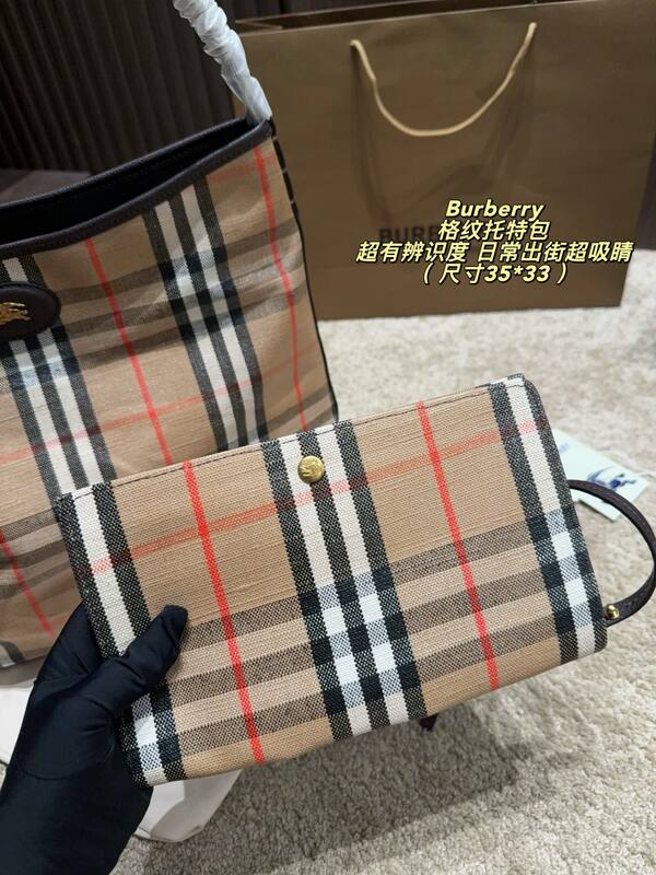 Burberry Haymarket Check / Brown Plaid 35*33cm tote — Premium Replica