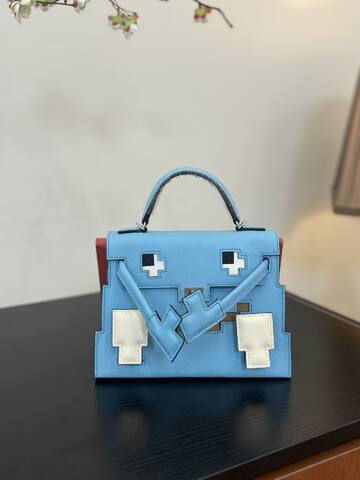 Hermes Mosaic Blue Epsom leather top handle 1 1 Replica