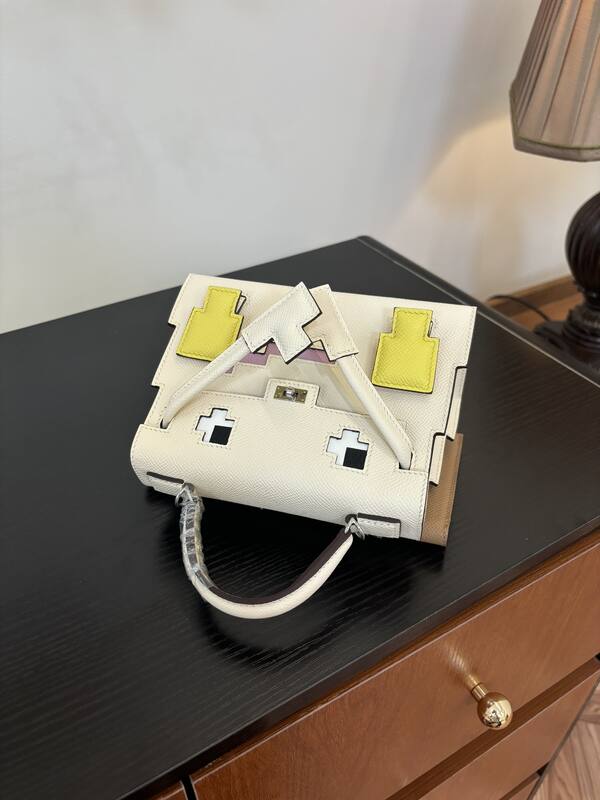 Hermes Mosaic White Epsom with multicolor accents mini top handle — Premium Replica