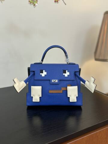 Hermes Mosaic Doll Blue Epsom leather top handle 1 1 Replica