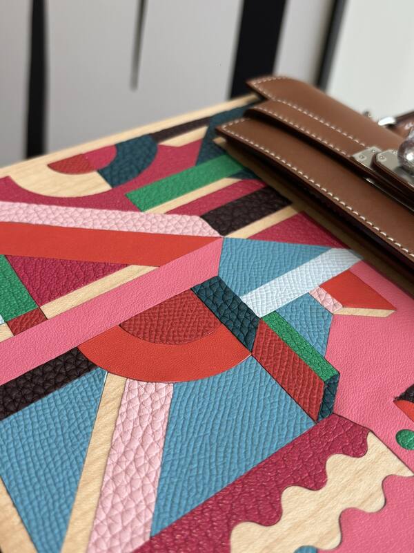 Hermes Kelly Brown wood multicolor top handle — 1:1 Replica