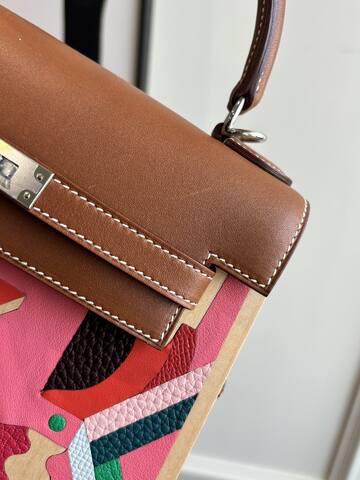 Hermes Kelly Brown wood multicolor top handle 1 1 Replica