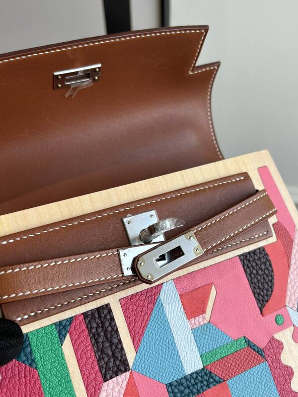 Hermes Kelly Brown wood multicolor top handle — 1:1 Replica