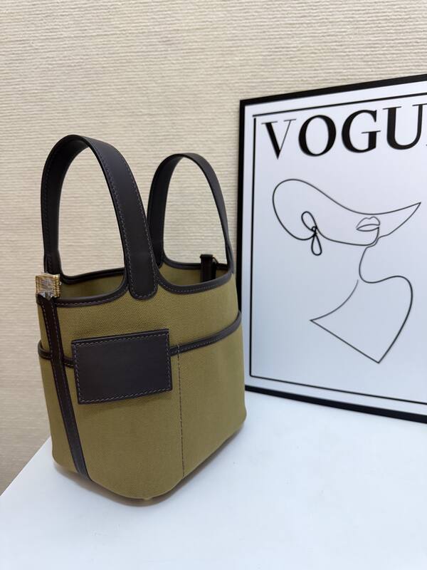 Hermes Cargo Picotin Khaki canvas with brown leather everyday — AAA Quality Replica