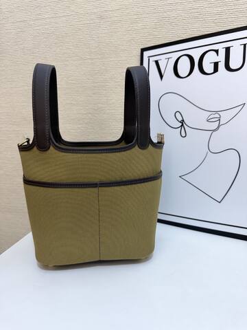 Hermes Cargo Picotin Khaki canvas with brown leather 18cm everyday AAA Quality Replica