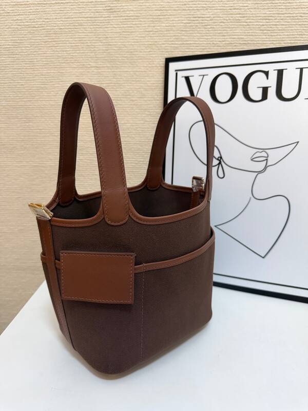 Hermes Cargo Picotin Brown canvas and leather everyday — AAA Quality Replica