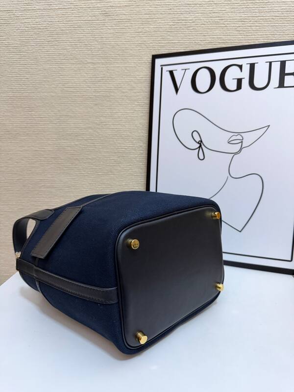 Hermes Cargo Picotin Navy canvas with black leather everyday — AAA Quality Replica