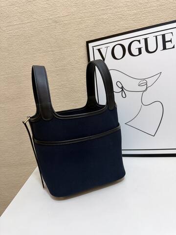 Hermes Cargo Picotin Navy canvas with black leather 18cm everyday AAA Quality Replica
