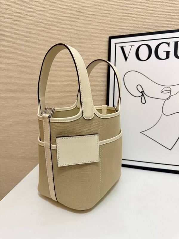 Hermes Cargo Picotin Beige Cream canvas with cream leather trim everyday — Premium Replica
