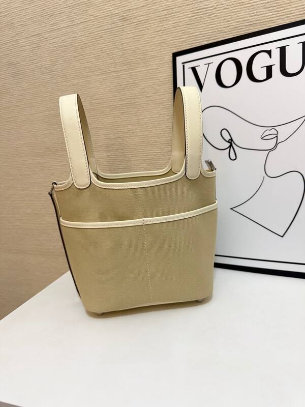 Hermes Cargo Picotin Beige Cream canvas with cream leather trim everyday — Premium Replica
