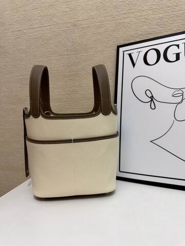 Hermes Cargo Picotin Cream canvas with taupe leather 18cm everyday 1 1 Replica