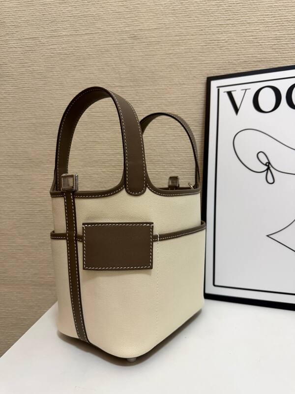 Hermes Cargo Picotin Cream canvas with taupe leather everyday — 1:1 Replica