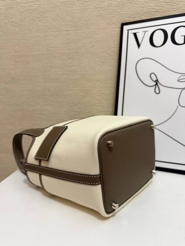 Hermes Cargo Picotin Cream canvas with taupe leather everyday — 1:1 Replica