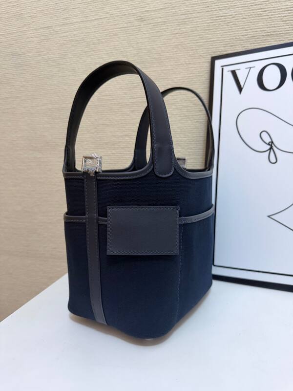 Hermes Cargo Picotin Navy canvas with gray leather everyday — AAA Quality Replica