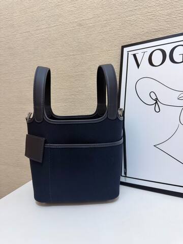 Hermes Cargo Picotin Navy canvas with gray leather 18cm everyday AAA Quality Replica
