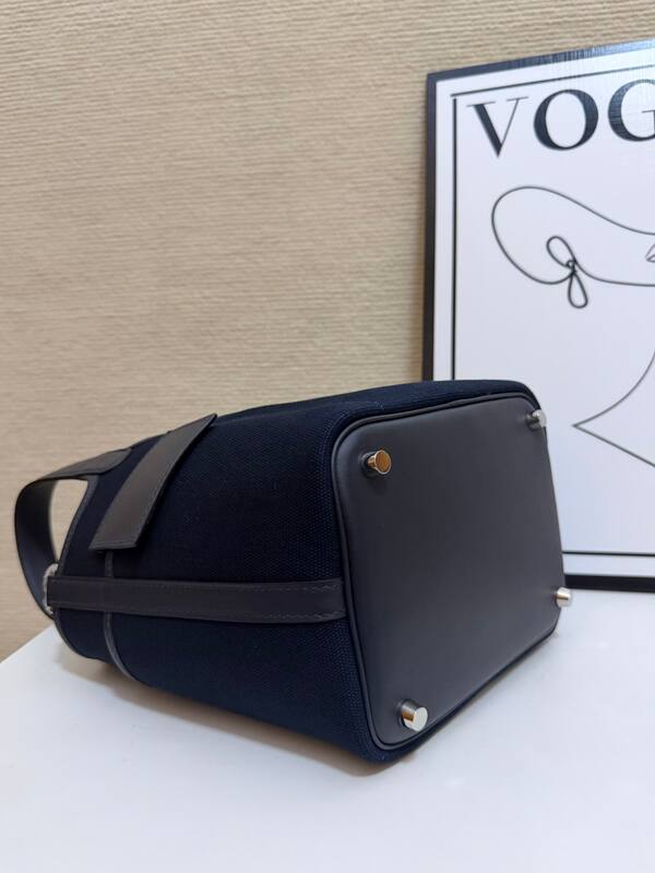 Hermes Cargo Picotin Navy canvas with gray leather everyday — AAA Quality Replica
