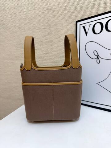 Hermes Cargo Picotin Taupe canvas with beige leather 18cm everyday 1 1 Replica