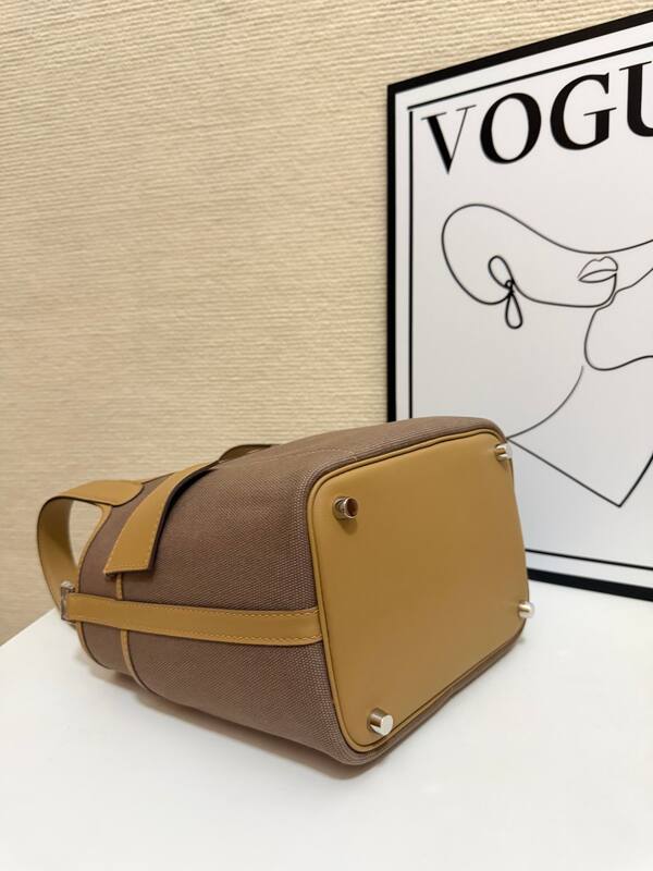 Hermes Cargo Picotin Taupe canvas with beige leather everyday — 1:1 Replica