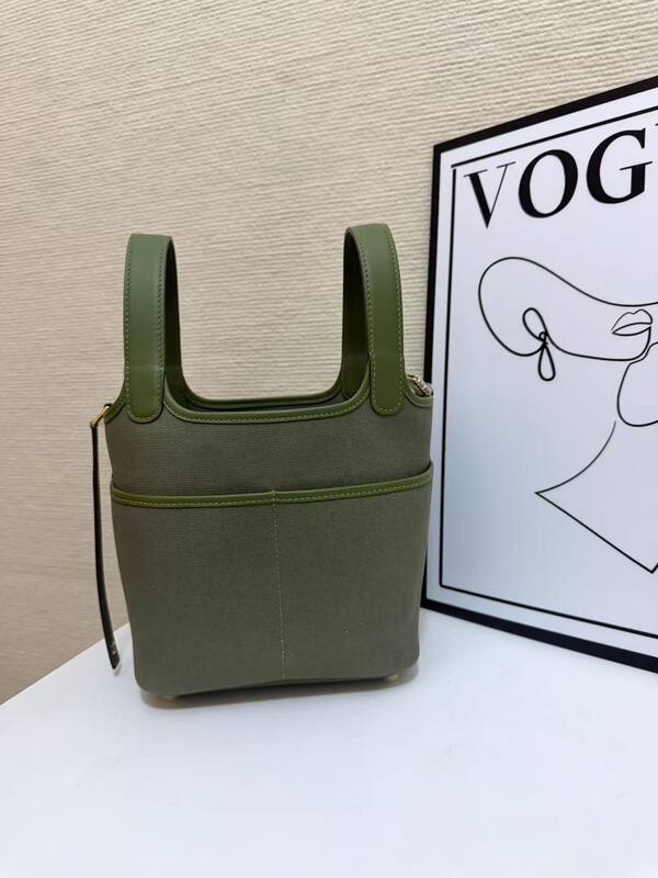 Hermes Cargo Picotin Olive Green canvas and leather everyday — 1:1 Replica