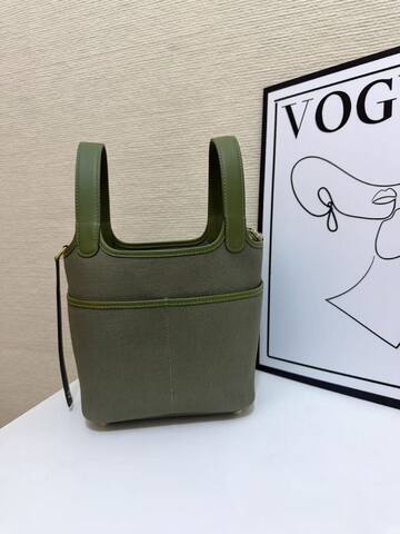 Hermes Cargo Picotin Olive Green canvas and leather 18cm everyday 1 1 Replica
