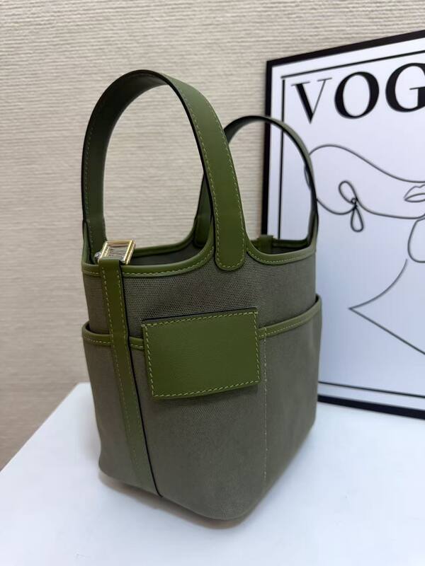 Hermes Cargo Picotin Olive Green canvas and leather everyday — 1:1 Replica