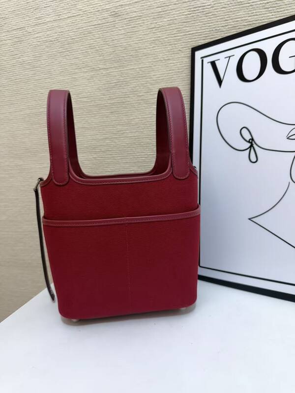Hermes Cargo Picotin Red canvas with pink leather trim everyday — AAA Quality Replica