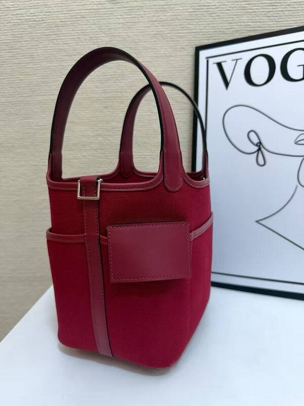 Hermes Cargo Picotin Red canvas with pink leather trim everyday — AAA Quality Replica
