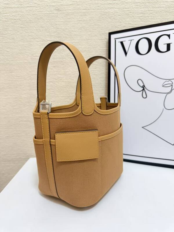 Hermes Cargo Picotin Tan canvas with beige leather everyday — Premium Replica