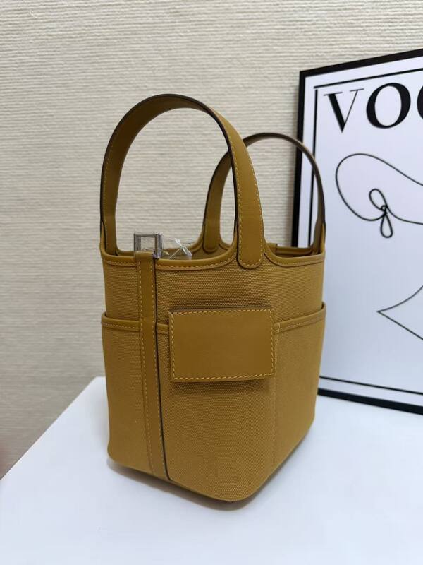 Hermes Cargo Picotin Mustard canvas and leather everyday — Top Quality Replica