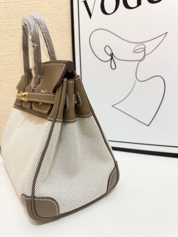 Hermes Birkin 30 Etoupe and Beige canvas everyday — Top Quality Replica