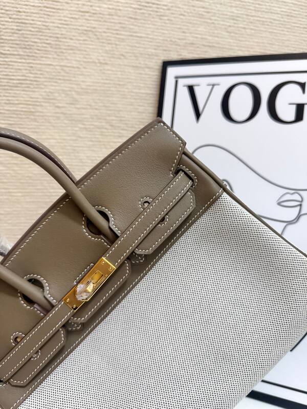 Hermes Birkin 30 Etoupe and Beige canvas everyday — Top Quality Replica